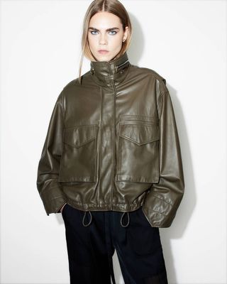 Clay Funnel Neck Cropped Leather Jacket