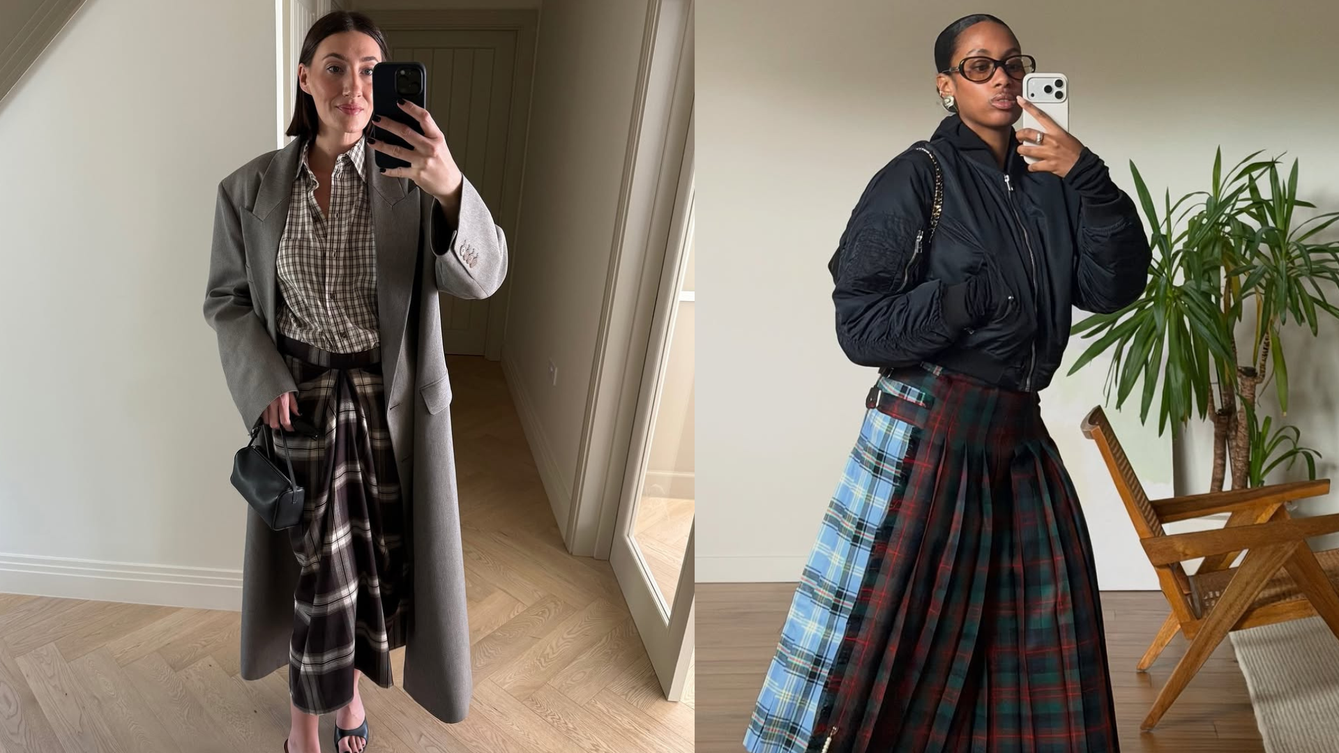 woman wearing plaid maxi skirt outfit 2025