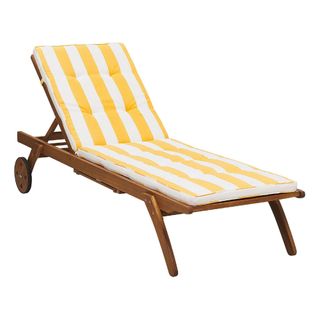 Outdoor Garden Lounger Sunbed with Cushion Yellow Stripes Acacia Wood Cesana