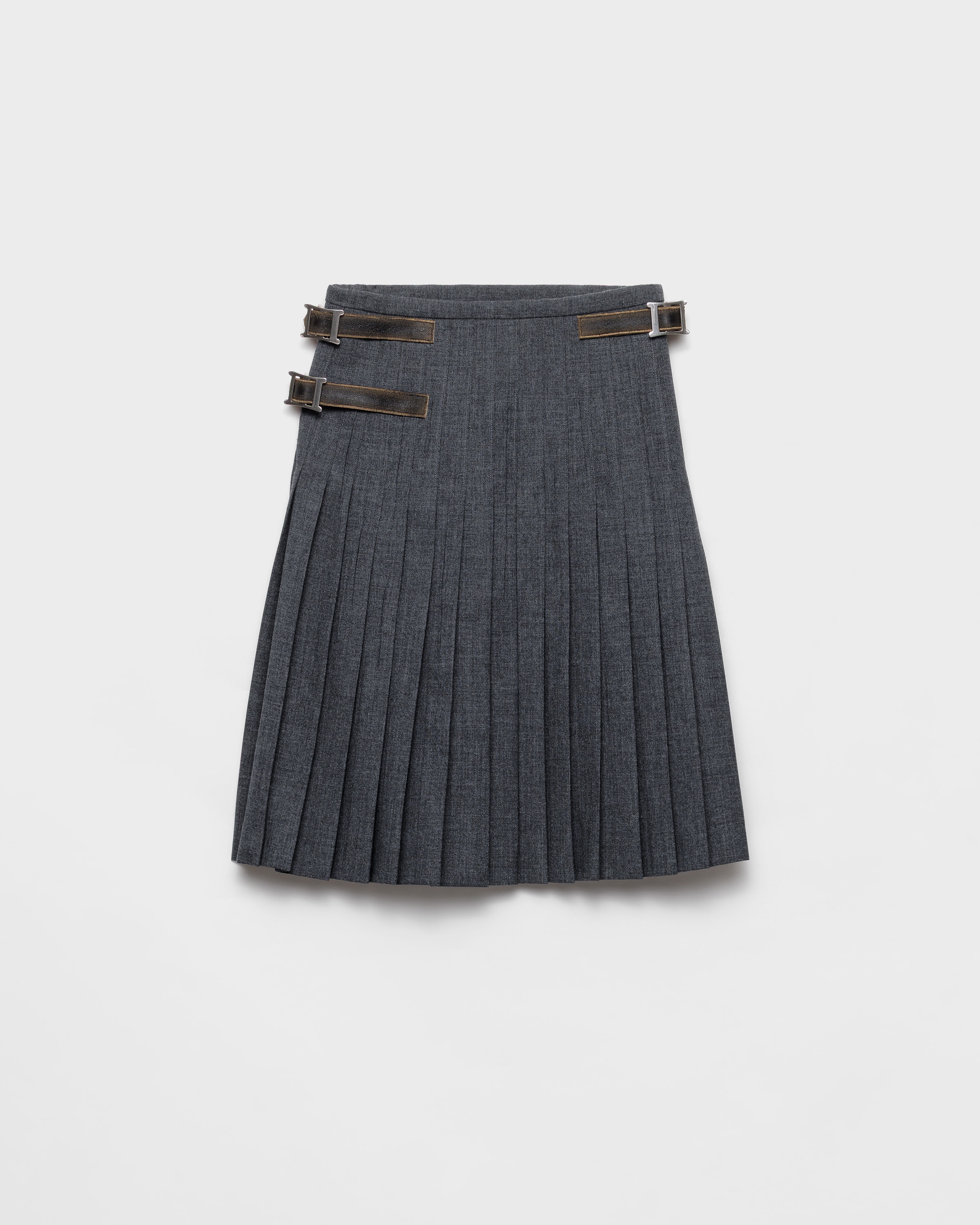 Pleated Wool Hopsack Skirt