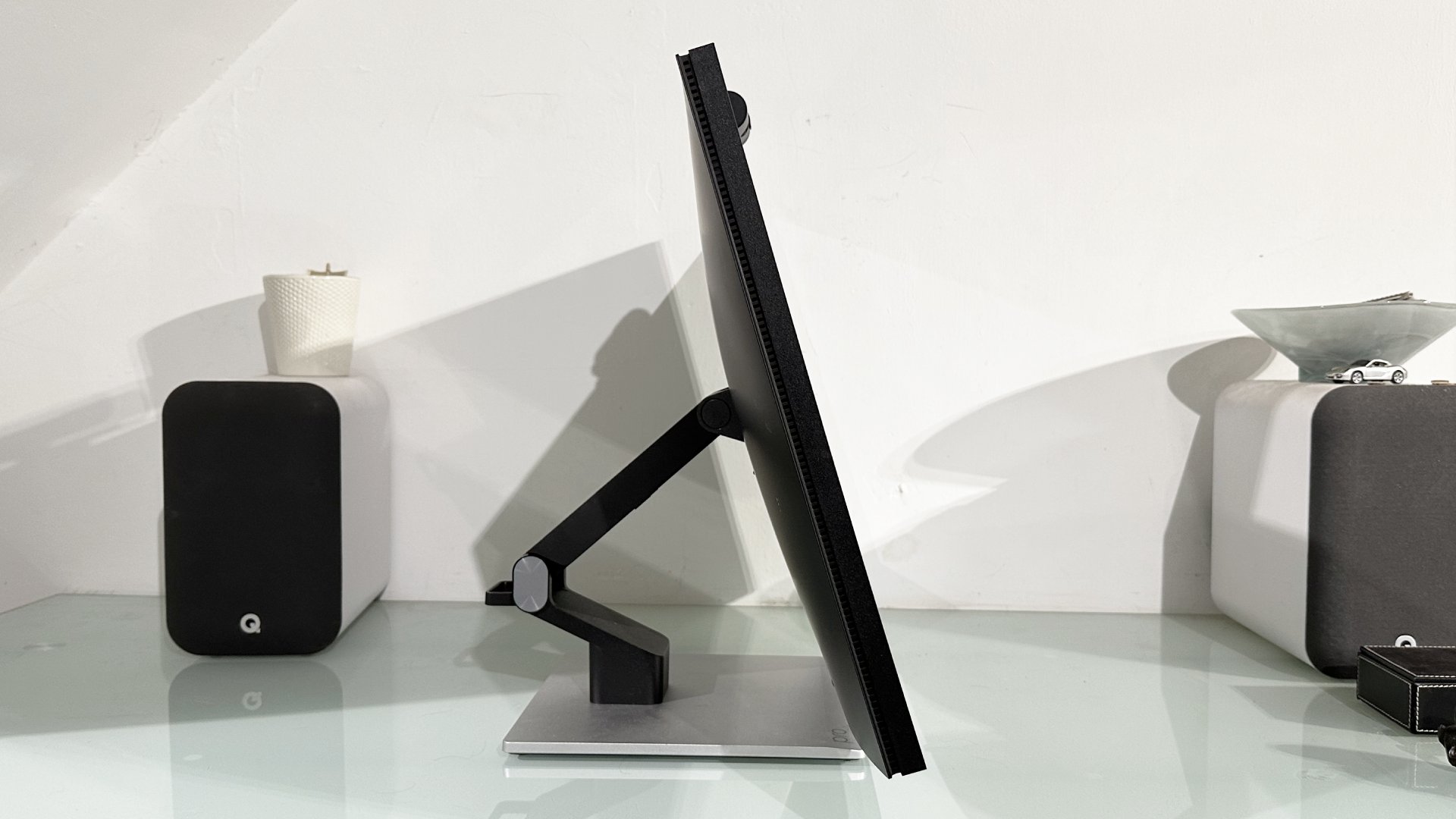 The Acer ProCreator PE320QXT on a desk in a home office during our testing process