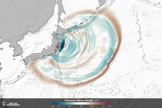 Still from an animation show how seafloor features influenced the March 11 japan tsunami.