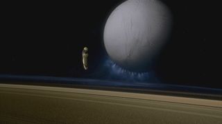 The Ship of the Imagination heads for Saturn's moon Enceladus, a restricted "Category V" world that keeps its potentially life-harboring secrets hidden deep beneath its surface. 