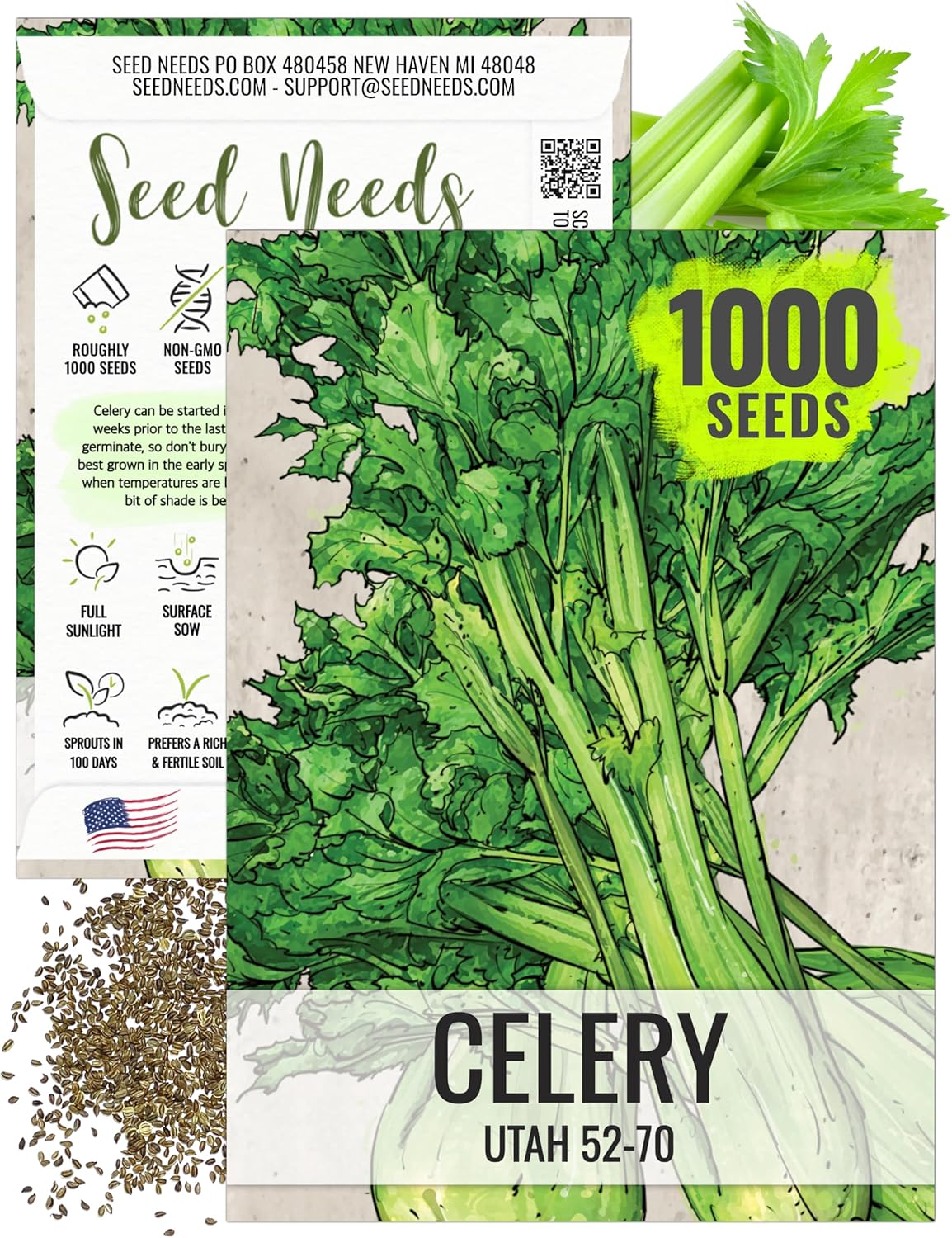 Seed Needs Celery Seeds for Planting Utah 52-70 Celery - Non-Gmo, Heirloom &amp;amp; Untreated - Grow a Home Grown Outdoor Vegetable Garden for Fresh Produce (1 Pack)