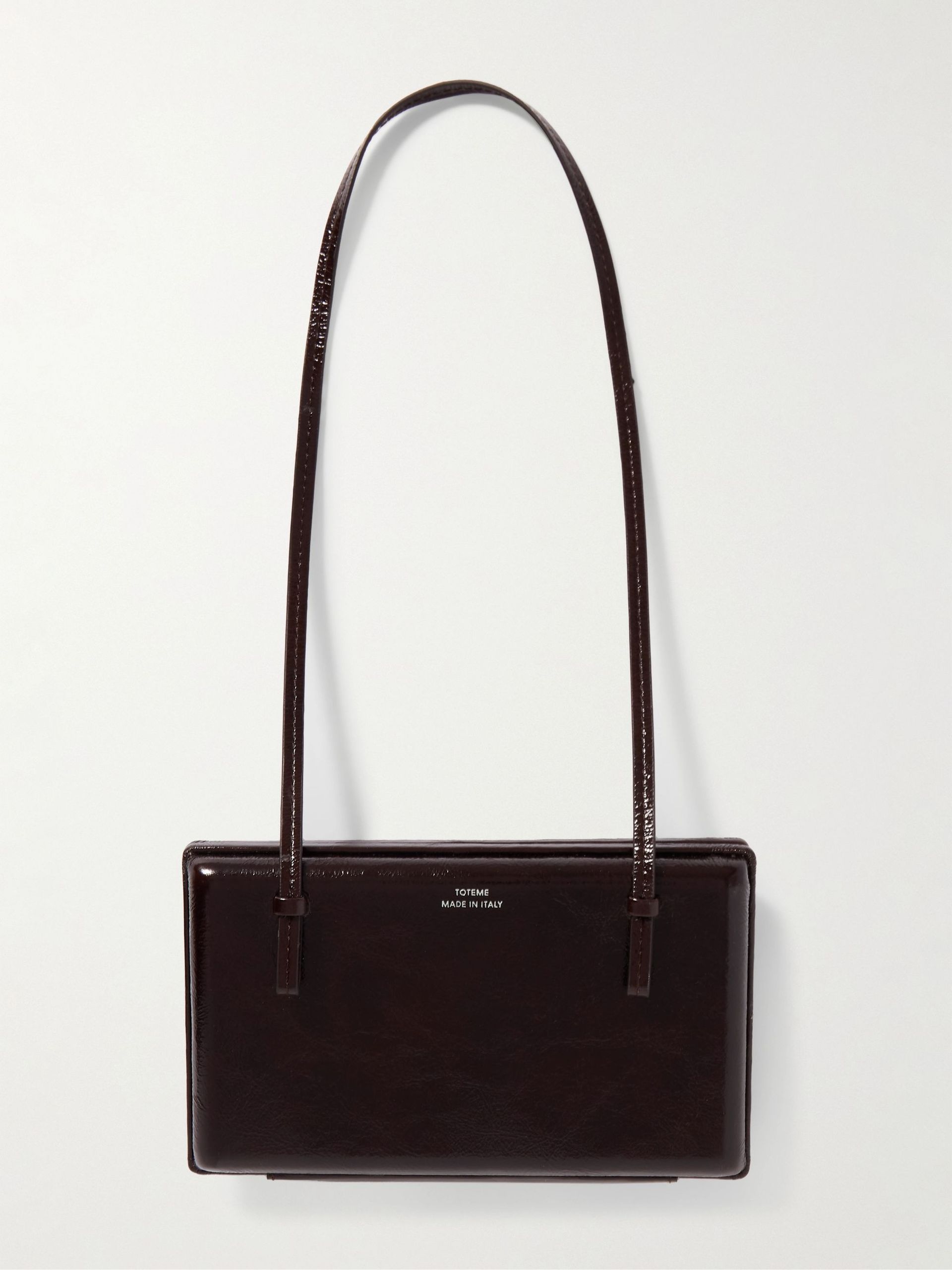 Toteme, Cocktail Naplack Patent-Leather Shoulder Bag in Dark Brown