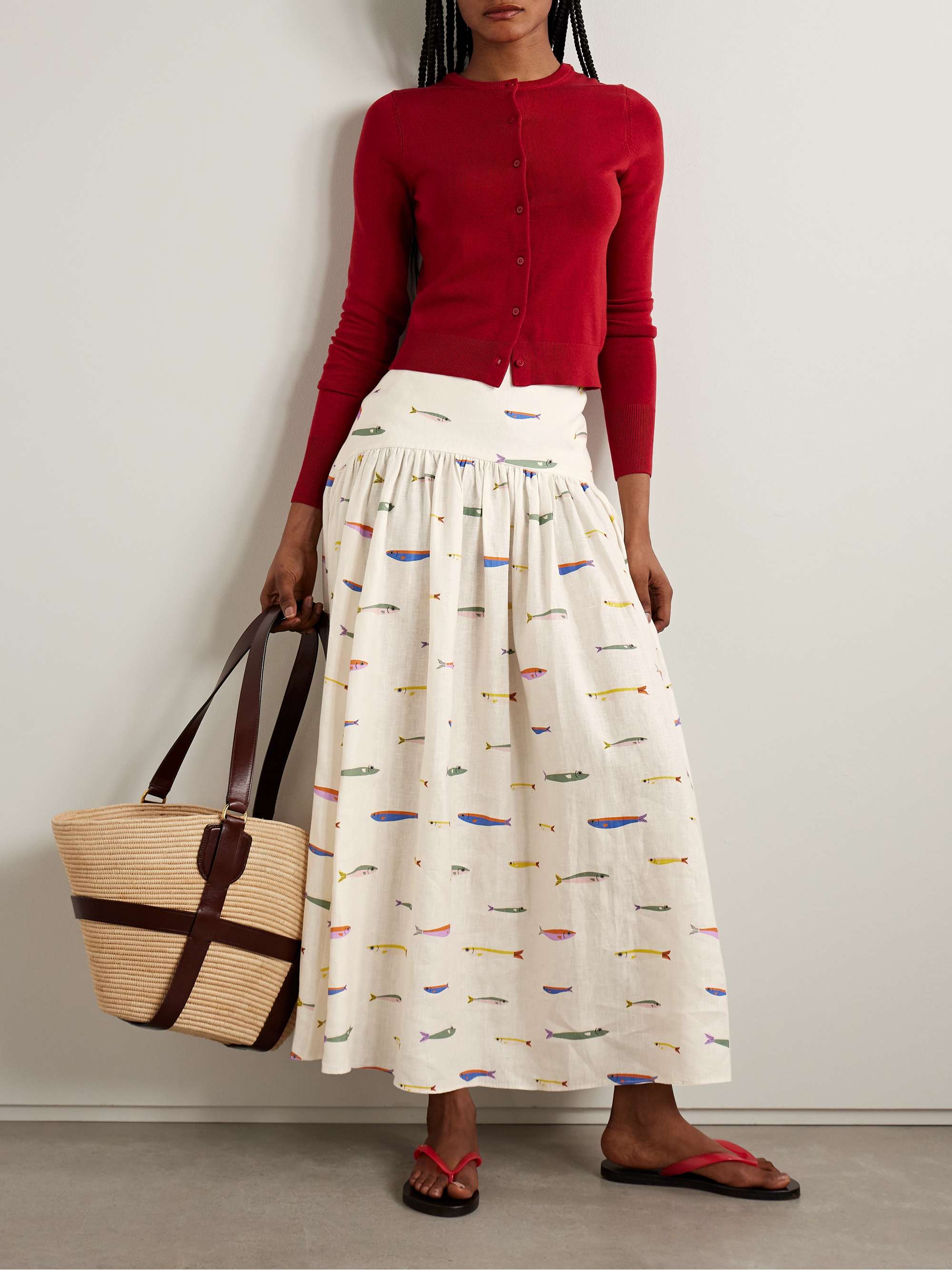 Procida Gathered Printed Linen Maxi Skirt