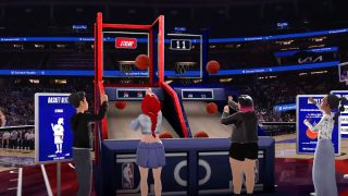 People playing minigames in the NBA Arena