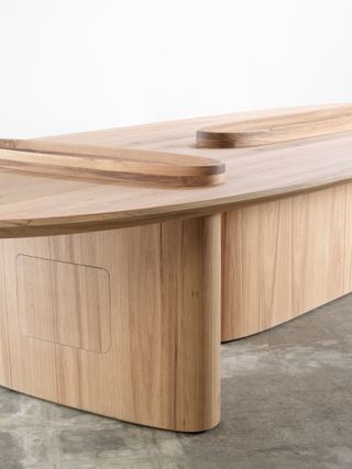 Snøhetta’s oval shaped Intersection Worktable is made from Tasmanian Oak