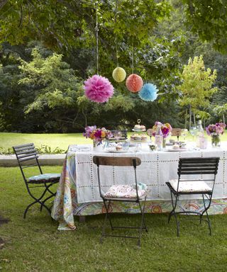 decorated table in garden