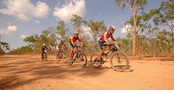 Raimund Burboech leads a group of riders.
