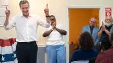 California Gov. Gavin Newsom tours rural counties in South Carolina on July 8, 2025