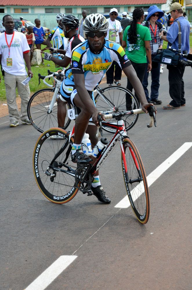 Nathan Byukusenge (Team Rwanda) before the start of the 2012 Amissa Bongo Cycling Race