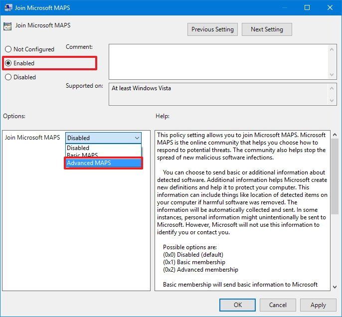 How to change Windows Defender Antivirus cloudprotection level on