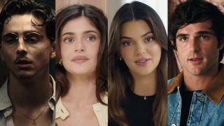 From right to left, Timothee Chalamet, Kylie Jenner, Kendall Jenner, and Jacob Elordi
