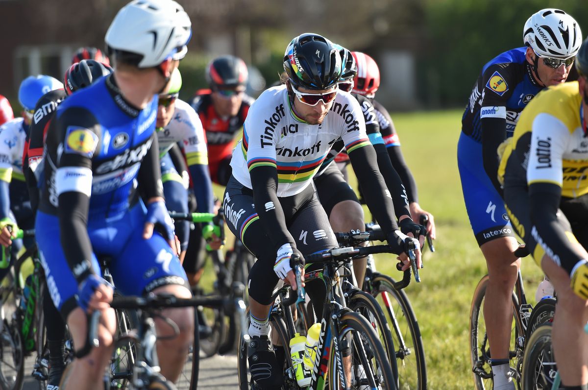 Peter Sagan sits in the peloton