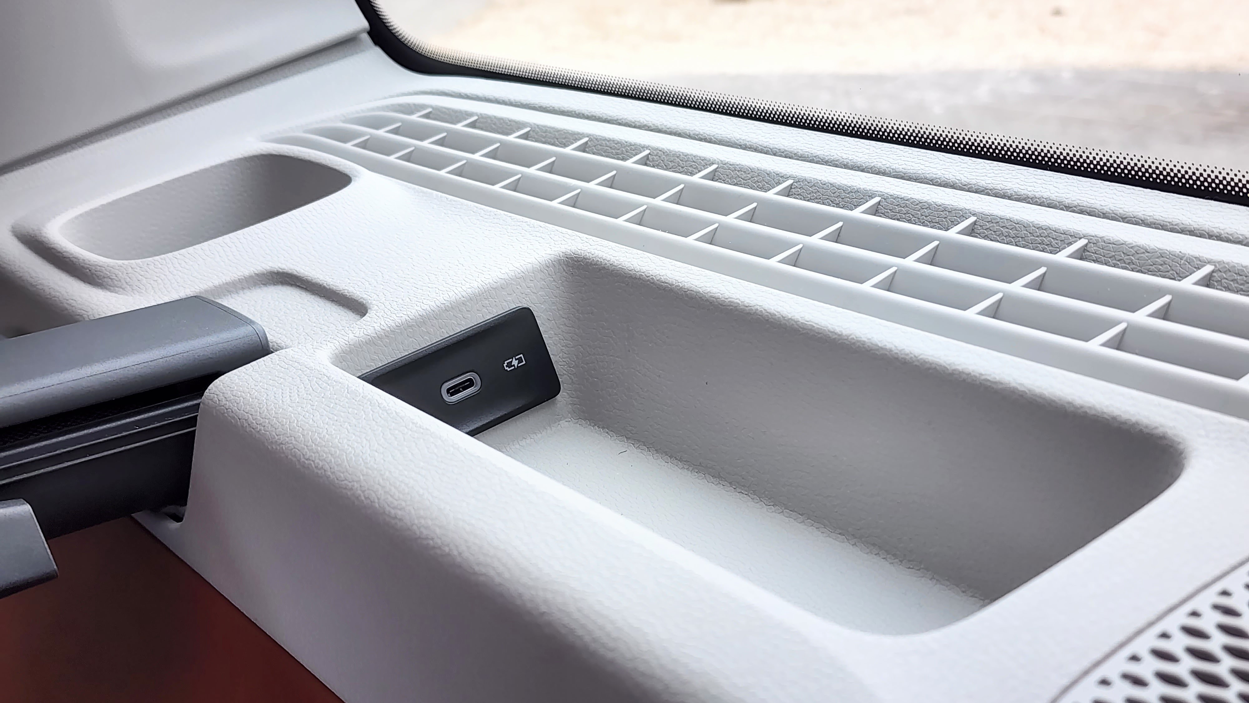 close-up of USB-C port in cargo area