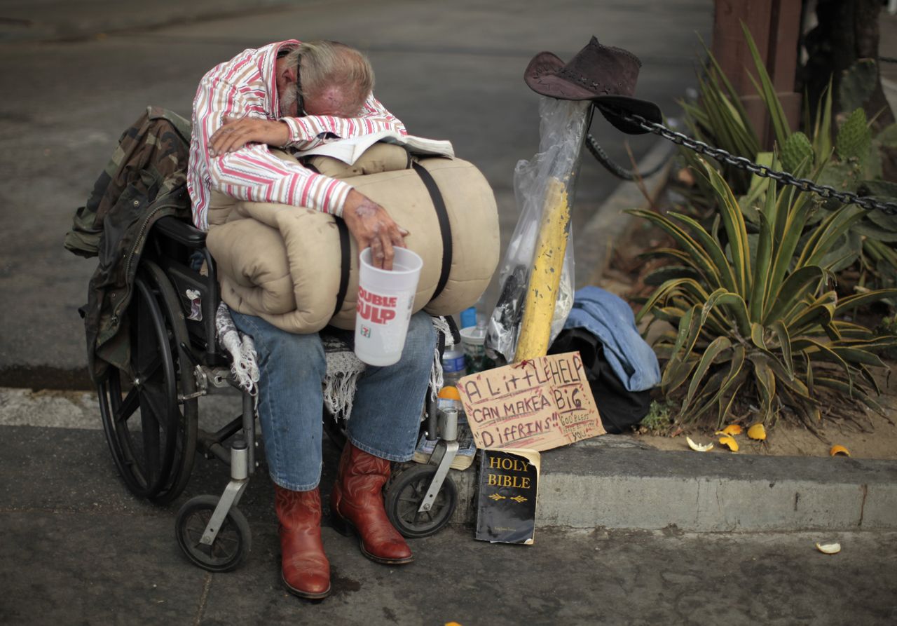 A man in a wheelchair.