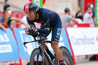 BURGOS SPAIN AUGUST 14 Egan Arley Bernal Gomez of Colombia and Team INEOS Grenadiers competes during the 76th Tour of Spain 2021 Stage 1 a 71km individual time trial from Burgos Catedral de Santa Mara to Burgos lavuelta LaVuelta21 CapitalMundialdelCiclismo catedral2021 on August 14 2021 in Burgos Spain Photo by Stuart FranklinGetty Images