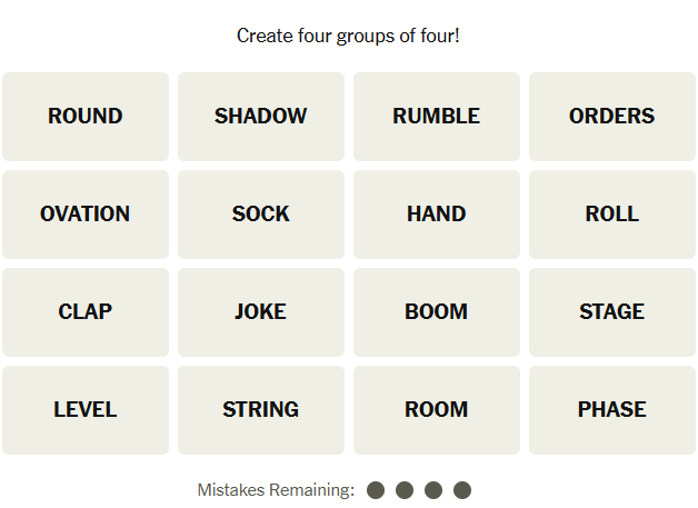 Unsolved NYT Connections word grid for April 29, 2026