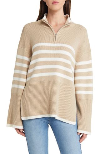 Tessa Stripe Wool & Cotton Quarter-Zip Pullover