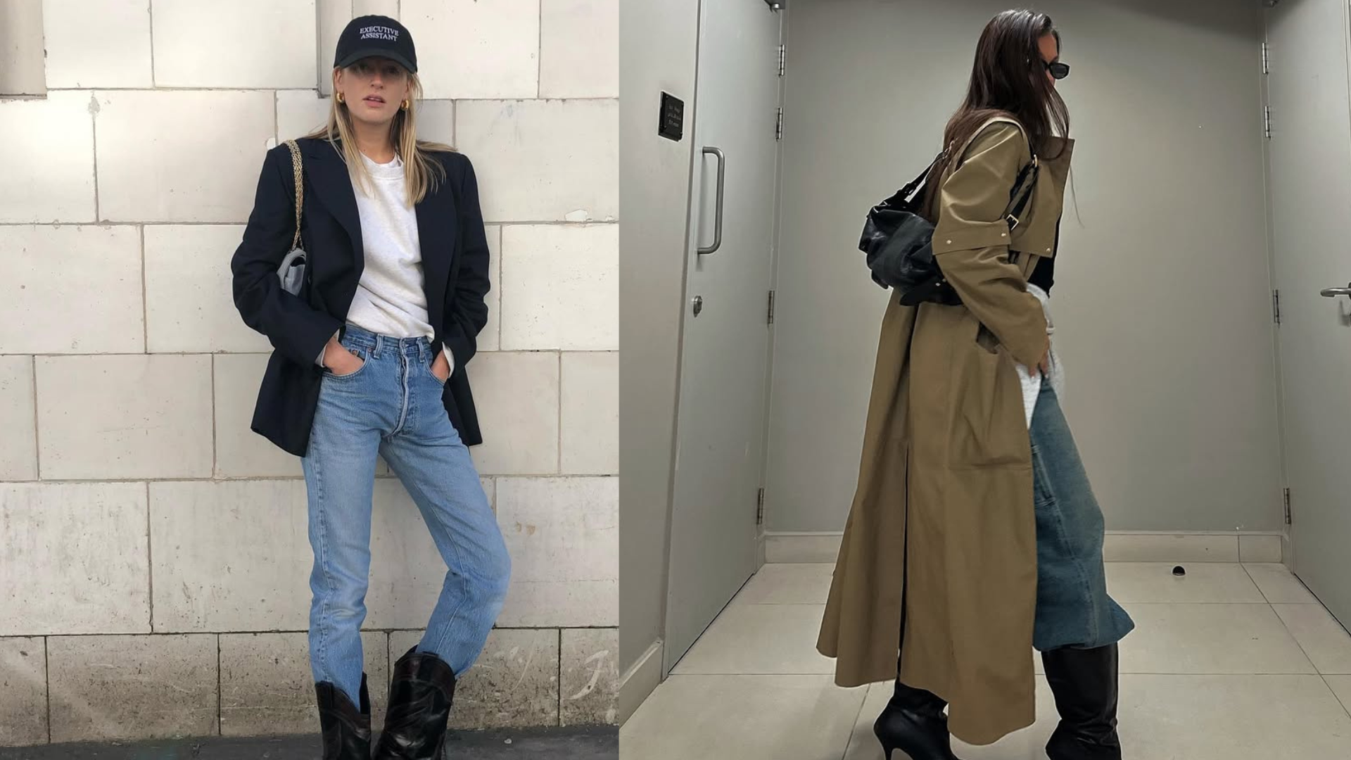 Women wearing boots tucked into jeans trend fall 2025.