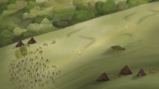 A reconstruction of a series of people at Stonehenge for a religious ceremony