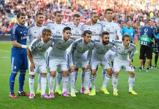 Real Madrid team group - Iker Casillas, Sergio Ramos, Pepe, Toni Kroos, Karim Benzema and Cristiano Ronaldo of Real Madrid Fabio Coentrao, James Rodriguez, Gareth Bale, Daniel Carvajal and Luka Modric of Real Madrid (Photo by AMA/Corbis via Getty Images) Toni Kroos