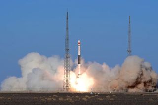 A Kuaizhou 1A rocket lifts off from Jiuquan Satellite Launch Center on March 22, 2023 carrying four Tianmu 1 satellites.