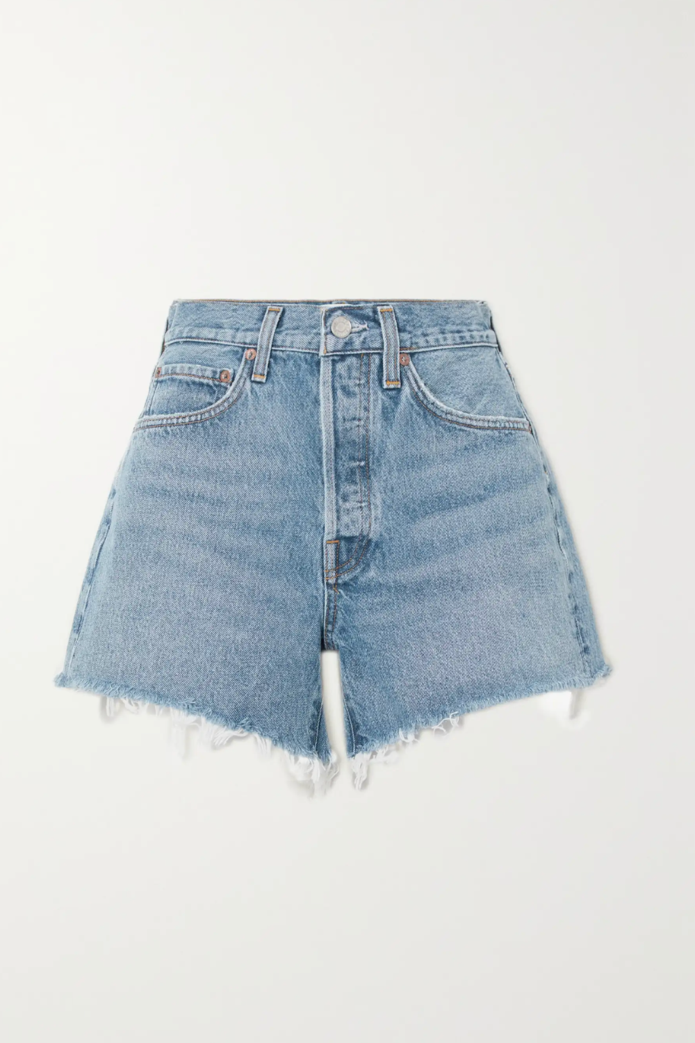 AGOLDE, Parker Long Distressed Denim Shorts