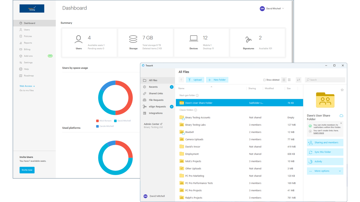 The Tresorit user interface