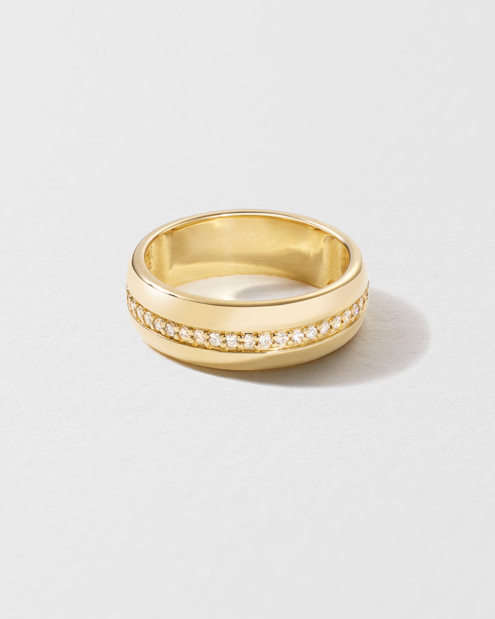 Diamond Stripe Cigar Band Ring - Yellow Gold / G