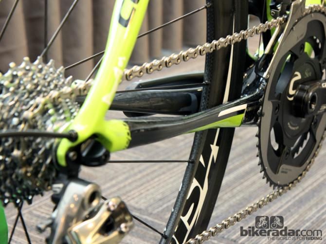 Another look at the wildly shaped chain stays on Peter Sagan's (Cannondale Pro Cycling) custom Cannondale Synapse Hi-Mod