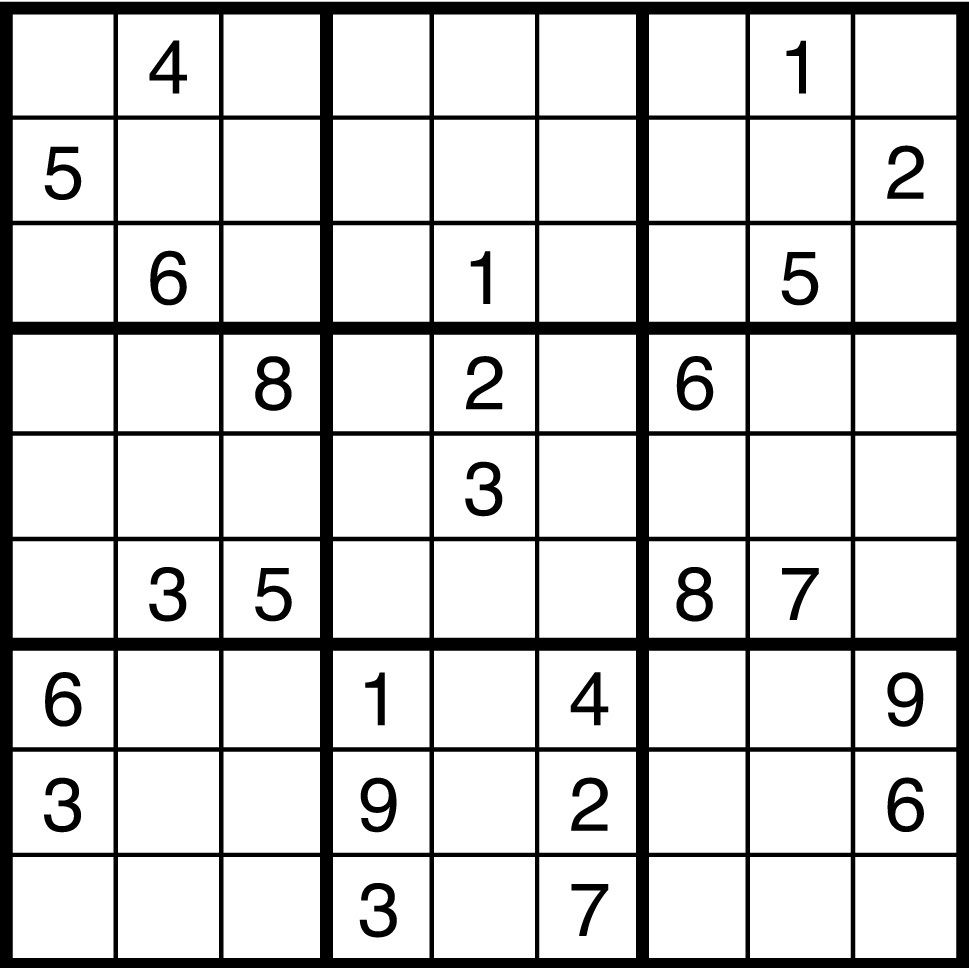 An unsolved sudoku puzzle.