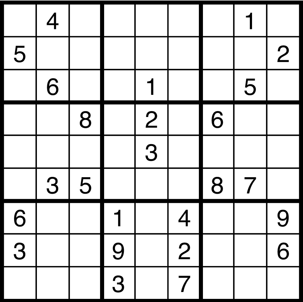 An unsolved sudoku puzzle.