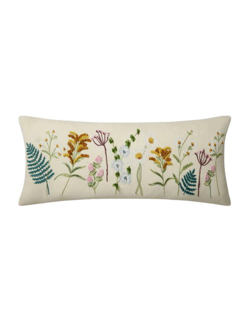 Wildflowers Embroidered Lumbar Pillow 
