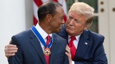 Tiger Woods pictured at the White House as he received the Medal of Freedom from US President Donald Trump after his 2019 Masters victory at Augusta National
