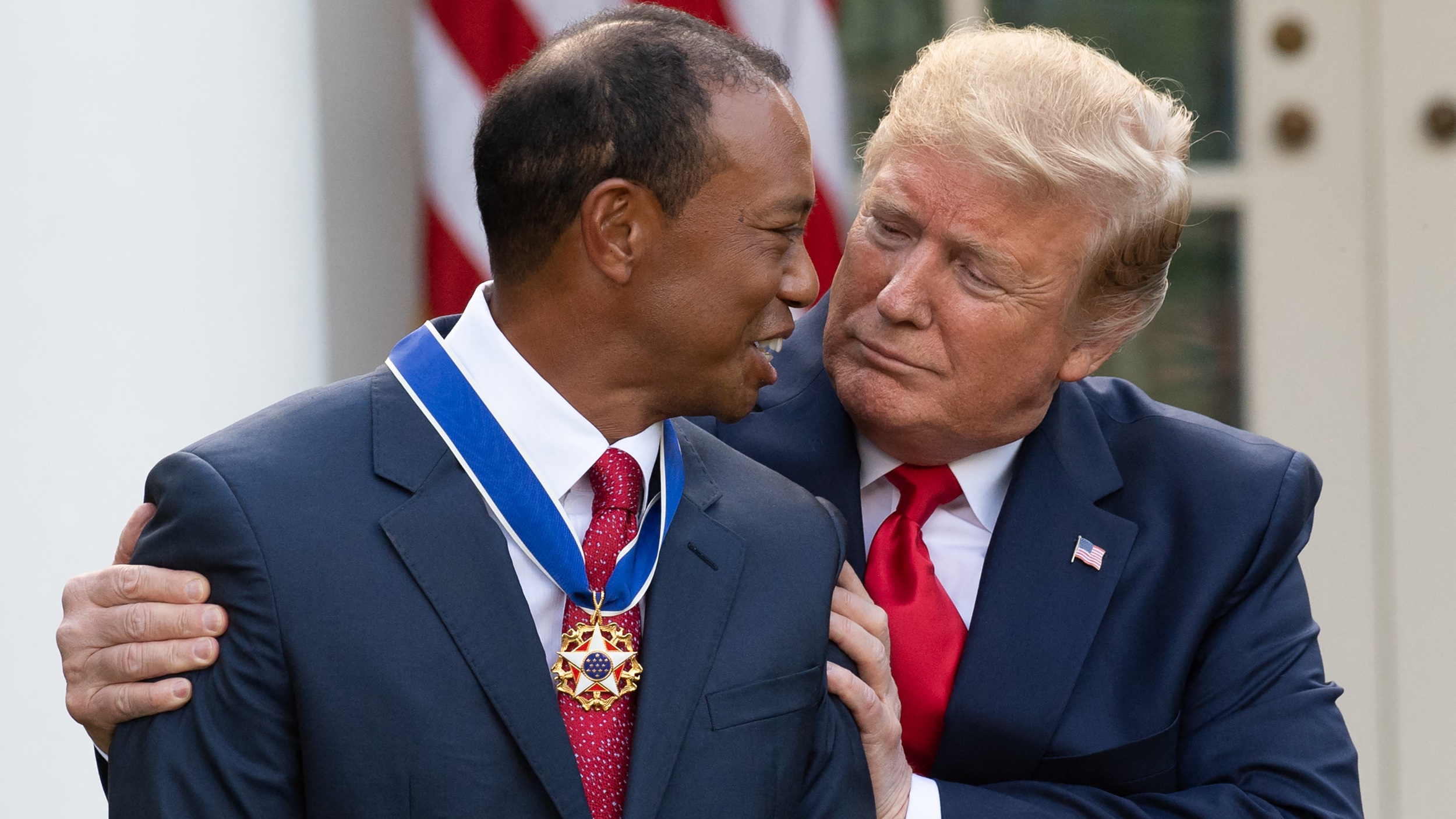 Tiger Woods pictured at the White House as he received the Medal of Freedom from US President Donald Trump after his 2019 Masters victory at Augusta National