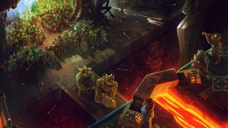 Key art of a dwarf fortress under siege.