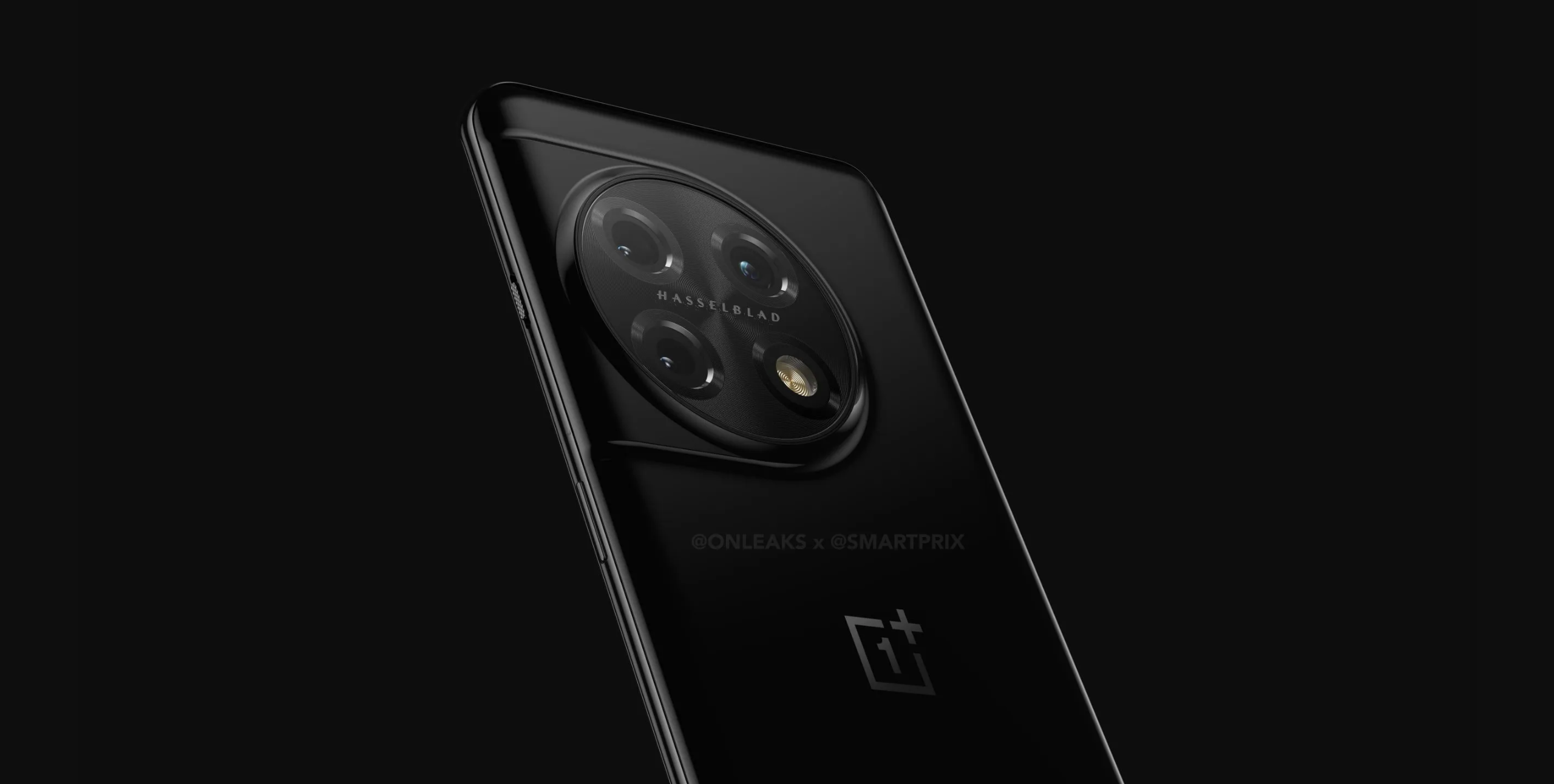 An alleged render of the OnePlus 11 Pro, in black, on a dark gray background