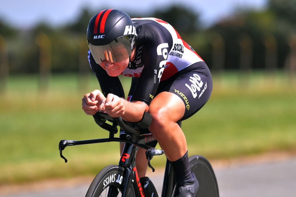 kopecky KOKSIJDE BELGIUM AUGUST 20 Lotte Kopecky of Belgium and Team Lotto Soudal Ladies during the 121st Belgian Road Championship 2020 Womens Elite Individual Time Trial a 284km Individual Time Trial on Koksijde ITT BELCycling BKKoksijde on August 20 2020 in Koksijde Belgium Photo by Luc ClaessenGetty Images