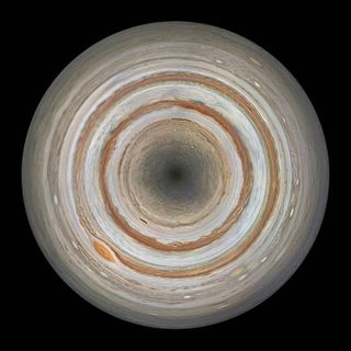A projection of Jupiter's north pole is seen in this still from the "Journey to Jupiter" project led by Peter Rosén in Stockholm. Rosén's team combined more than 1,000 high-resolution photos of Jupiter taken over the course of 102 days to create a time-lapse video.