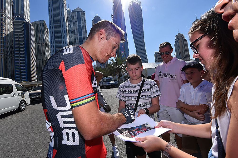 Philippe Gilbert (BMC) signs autographs for fans