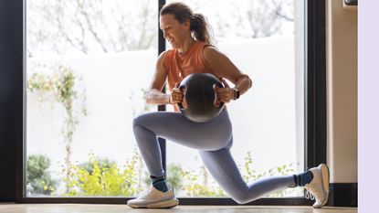 Woman doing lunge as part of a 30-minute gym workout