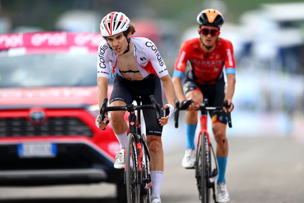 BLOCKHAUS ITALY MAY 15 Guillaume Martin of France and Team Cofidis crosses the finishing line during the 105th Giro dItalia 2022 Stage 9 a 191km stage from Isernia to Blockhaus 1664m Giro WorldTour on May 15 2022 in Blockhaus Italy Photo by Tim de WaeleGetty Images