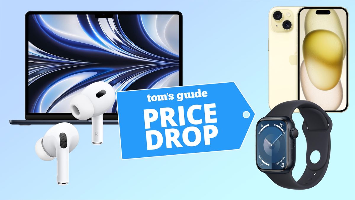 MacBook Air M2, AirPods Pro 2, iPhone 15 and Apple Watch 9 with deal tag 