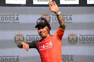 LODOSA SPAIN APRIL 08 Caleb Ewan of Australia and Team INEOS Grenadiers celebrates at podium as stage winner during the 64th Itzulia Basque Country 2025 Stage 2 a 1866km stage from PamplonaIruna to Lodosa UCIWT on April 08 2025 in Lodosa Spain Photo by Tim de WaeleGetty Images