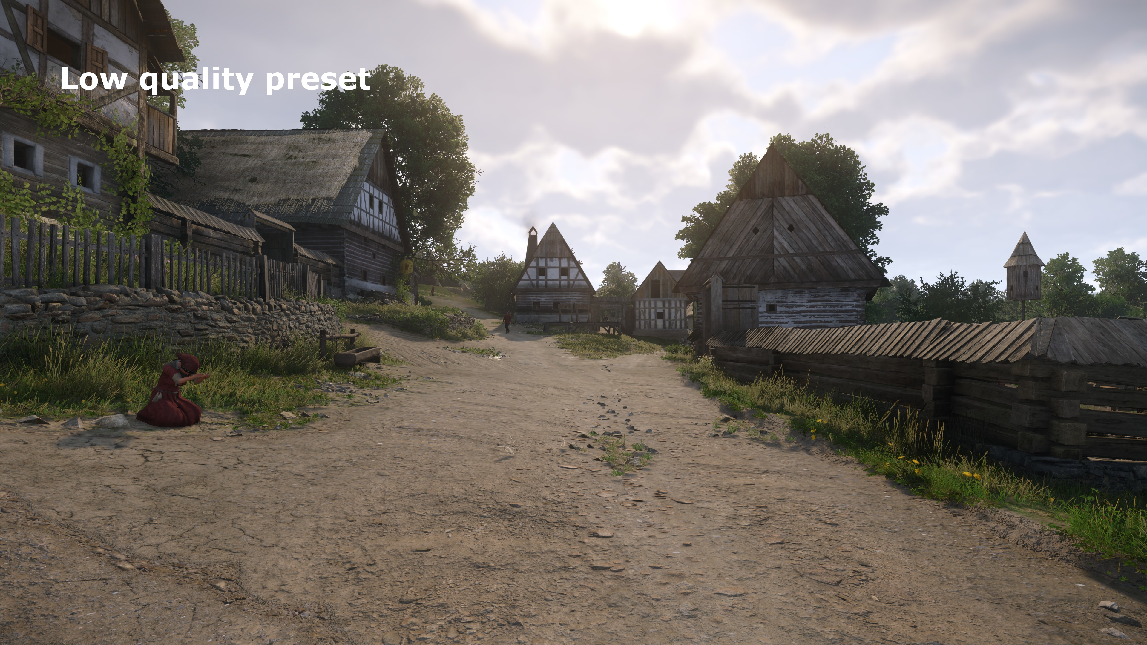 A screenshot from Kingdom Come: Deliverance 2 showing the graphics with using the Low quality preset