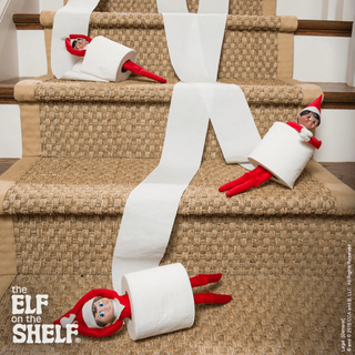 elves rolling down the stairs in toilet roll