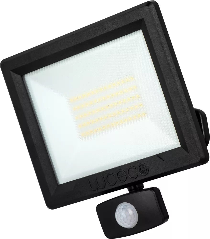 Luceco Essence Outdoor Led Floodlight With Ball Joint With Pir Sensor Black 50w 5250lm