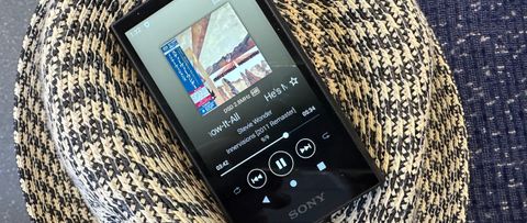 The Sony NW-A306 digital audio player with music playing
